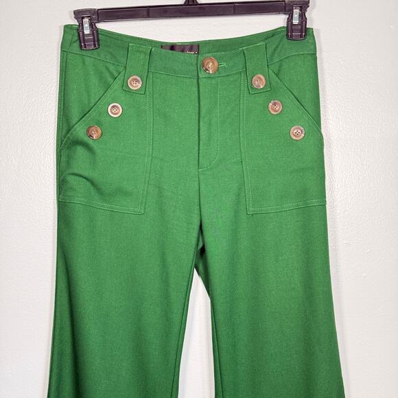 Corey Lynn Calter Green Sailor Flare Pants Size 4 Retro Nautical Wide Leg - Picture 6 of 8